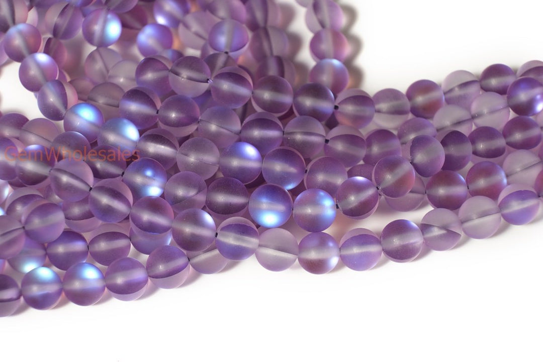 15.5" 8mm Rainbow Purple Synthetic Moonstone round beads