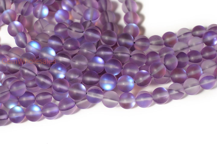 15.5" 8mm Rainbow Purple Synthetic Moonstone round beads