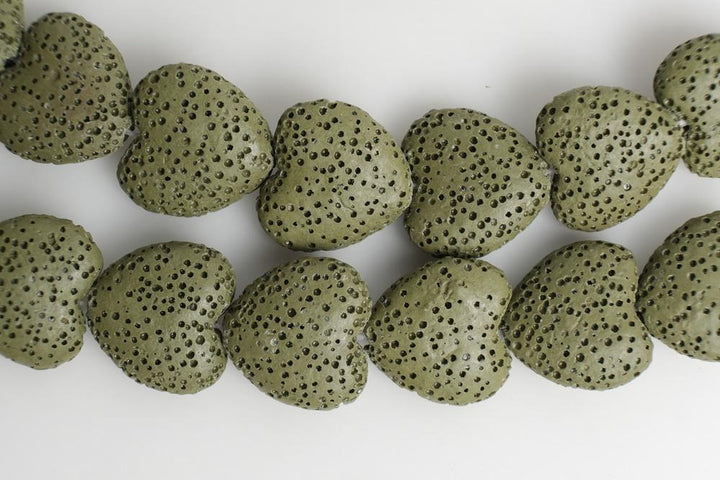 15.5" 20mm/28mm green Lava Heart Gemstone pendant