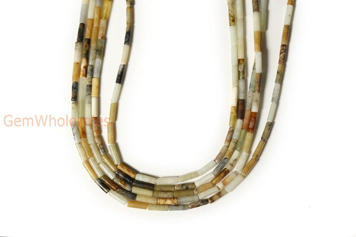 15.5" 4x13mm yellow flower jade Tube beads gemstone