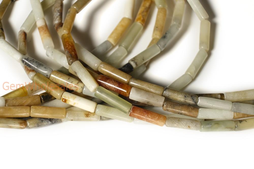 15.5" 4x13mm yellow flower jade Tube beads gemstone