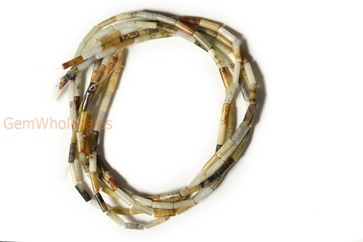 15.5" 4x13mm yellow flower jade Tube beads gemstone