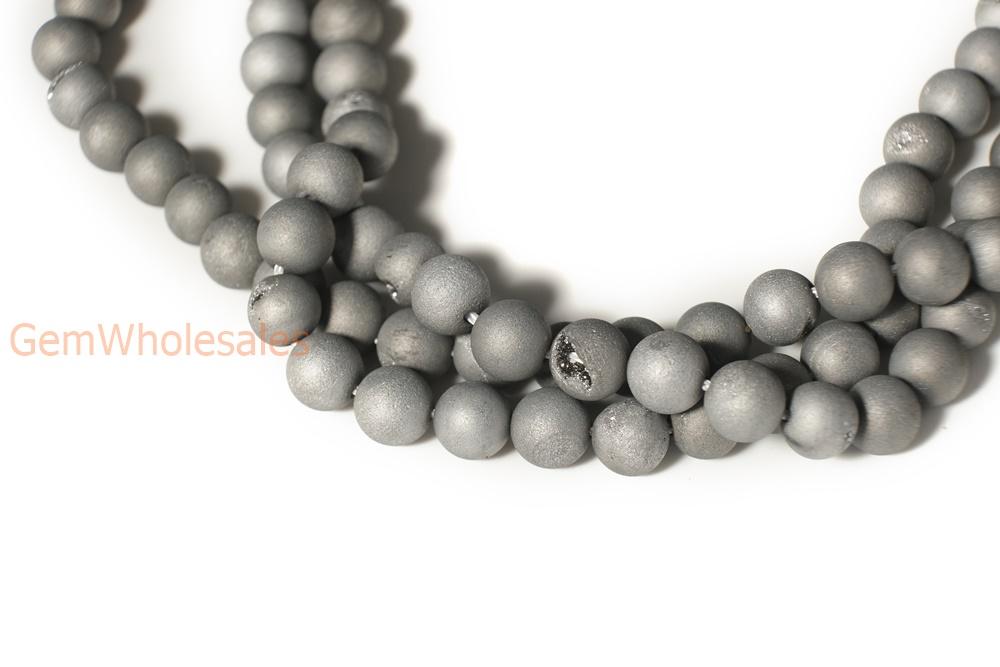 15" plating 8mm/10mm grey druzy Agate Round beads Gemstone
