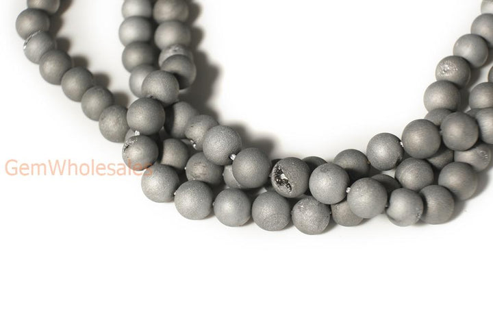 15" plating 8mm/10mm grey druzy Agate Round beads Gemstone