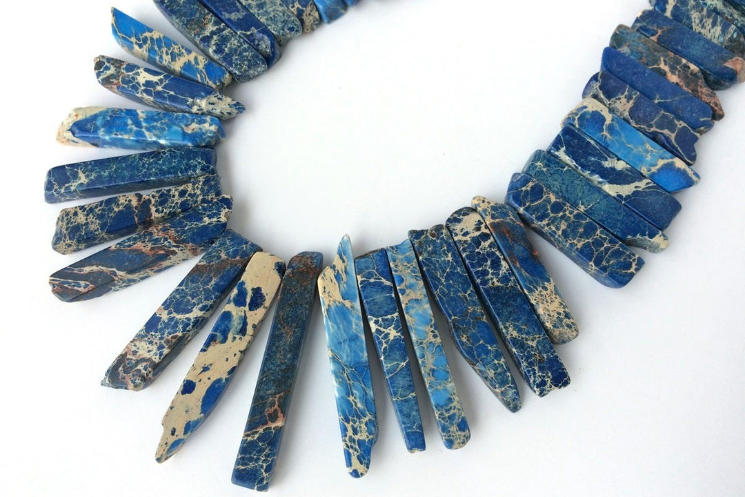 15.5" 20~50*6mm Lapis Blue Aqua Terra Jasper graduated,Top Drilled Stick beads, imperssion jasper