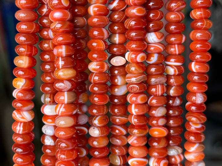 15.5“ 4x8mm Red stripe agate rondelle beads, roundel beads