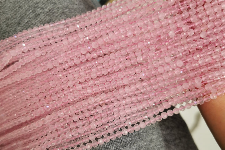 15.5" 4mm Natural Rose quartz round faceted semi precious stone beads