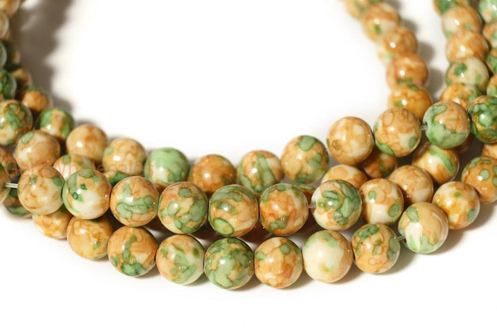 15.5" 4mm/6mm Dyed Yellow green rain flower stone round beads