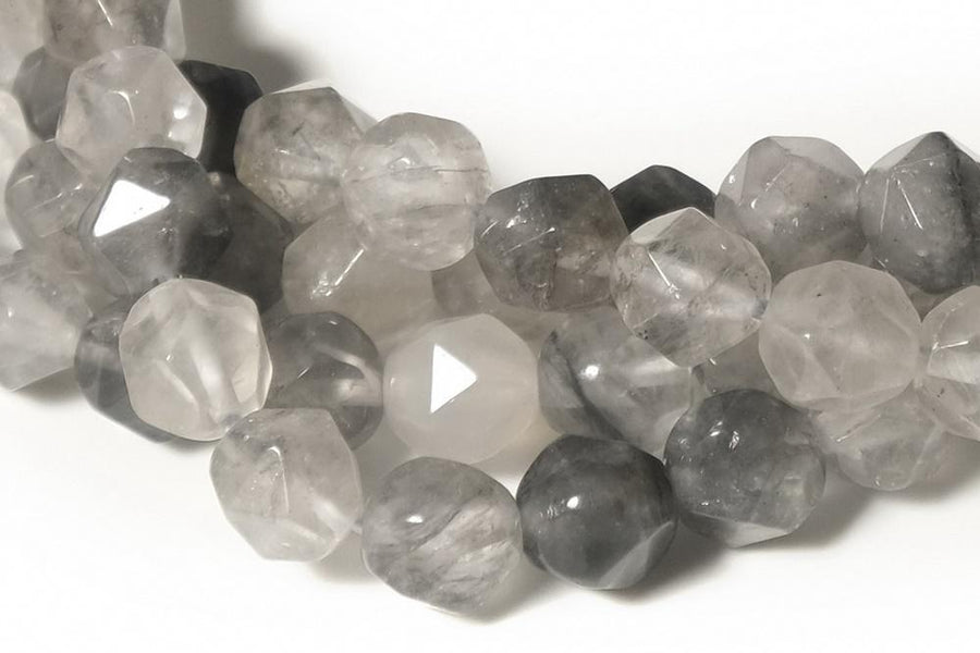 15" 8mm/10mm Natural grey cloudy quartz star faceted beads