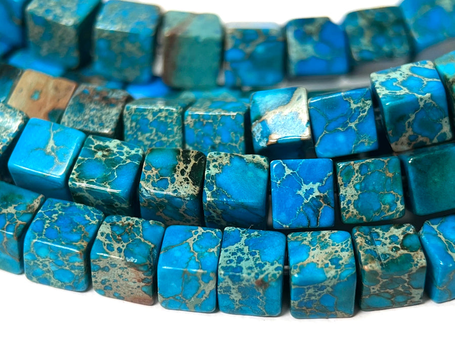 15.5" 4mm blue emperor jasper/Sea Sediment cube beads