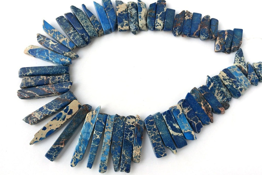 15.5" 20~50*6mm Lapis Blue Aqua Terra Jasper graduated,Top Drilled Stick beads, imperssion jasper