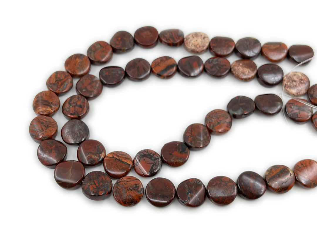 15.5" 16mm natural flower red jasper stone twisted coin beads