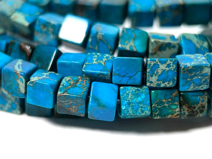 15.5" 4mm blue emperor jasper/Sea Sediment cube beads