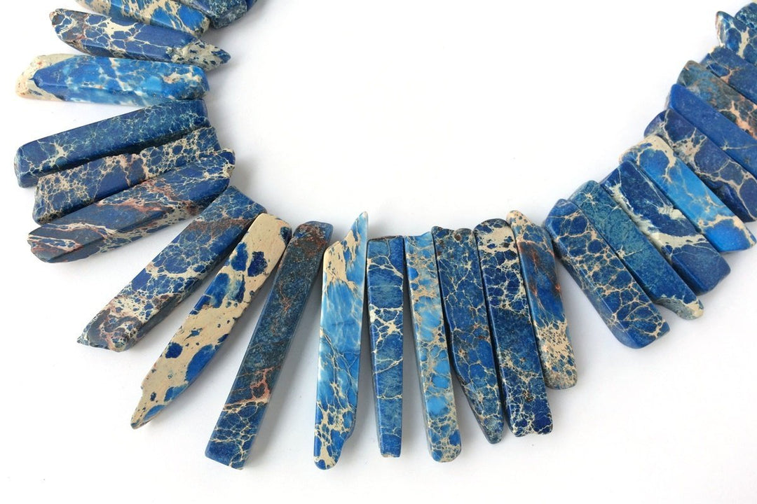 15.5" 20~50*6mm Lapis Blue Aqua Terra Jasper graduated,Top Drilled Stick beads, imperssion jasper