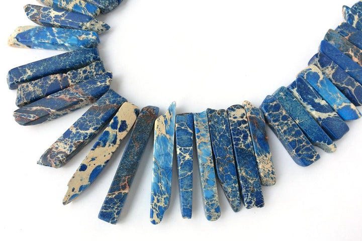 15.5" 20~50*6mm Lapis Blue Aqua Terra Jasper graduated,Top Drilled Stick beads, imperssion jasper