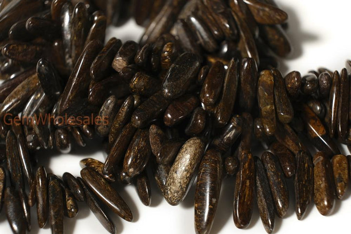 15.5" 12~20mm Bronzite tooth chips,brown color gemstone long spike