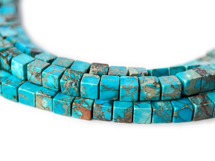 15.5" 4mm light blue emperor jasper/Sea Sediment cube beads
