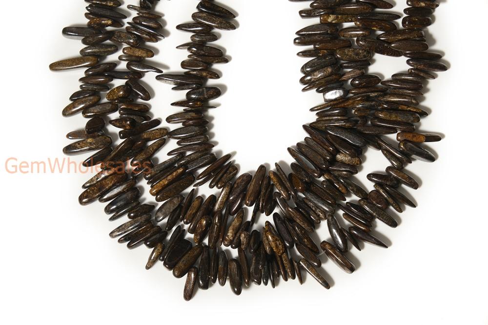 15.5" 12~20mm Bronzite tooth chips,brown color gemstone long spike