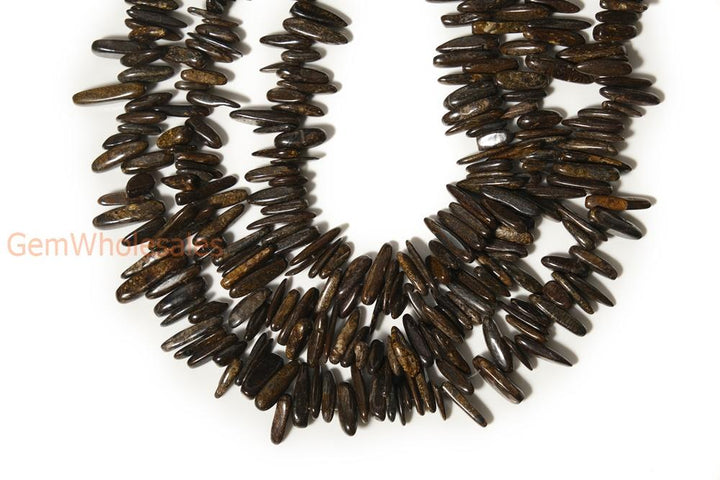 15.5" 12~20mm Bronzite tooth chips,brown color gemstone long spike