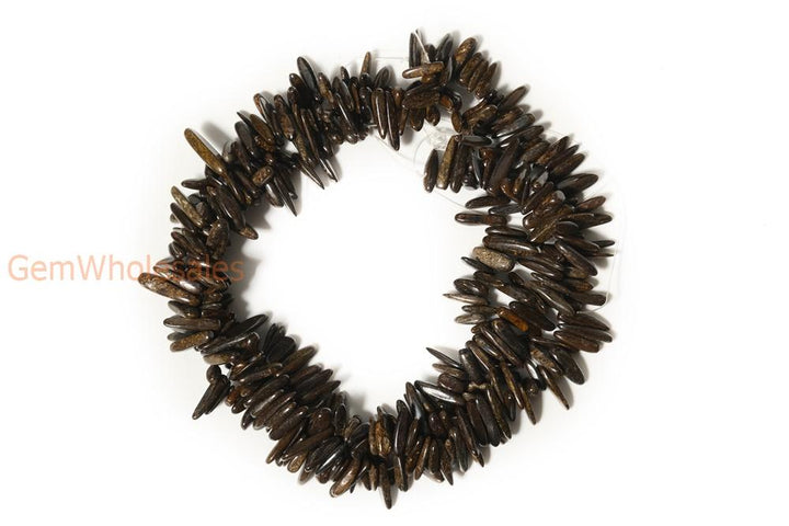 15.5" 12~20mm Bronzite tooth chips,brown color gemstone long spike