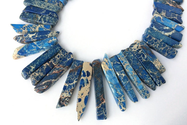 15.5" 20~50*6mm Lapis Blue Aqua Terra Jasper graduated,Top Drilled Stick beads, imperssion jasper