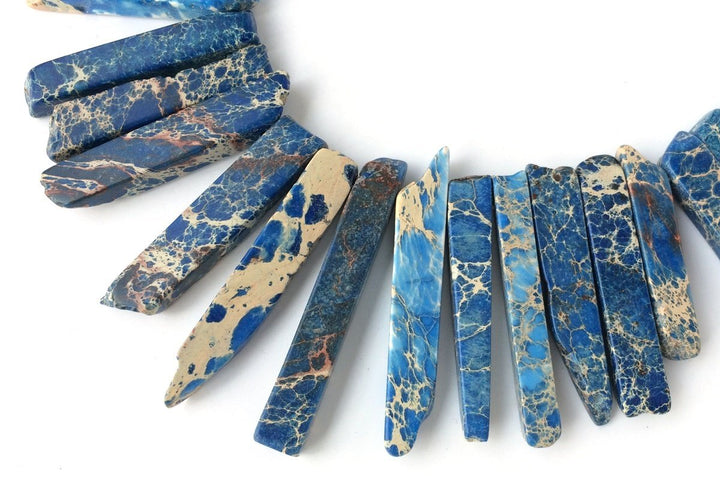15.5" 20~50*6mm Lapis Blue Aqua Terra Jasper graduated,Top Drilled Stick beads, imperssion jasper