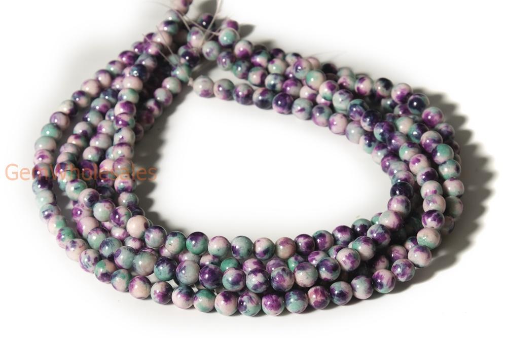 15.5" 8mm Dyed Green purple white jade round jewelry beads X10