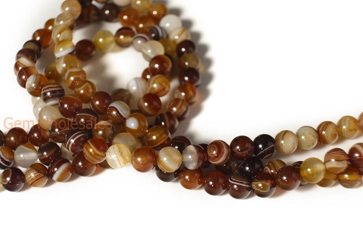 15" 6mm/8mm brown stripe Agate Round beads Gemstone