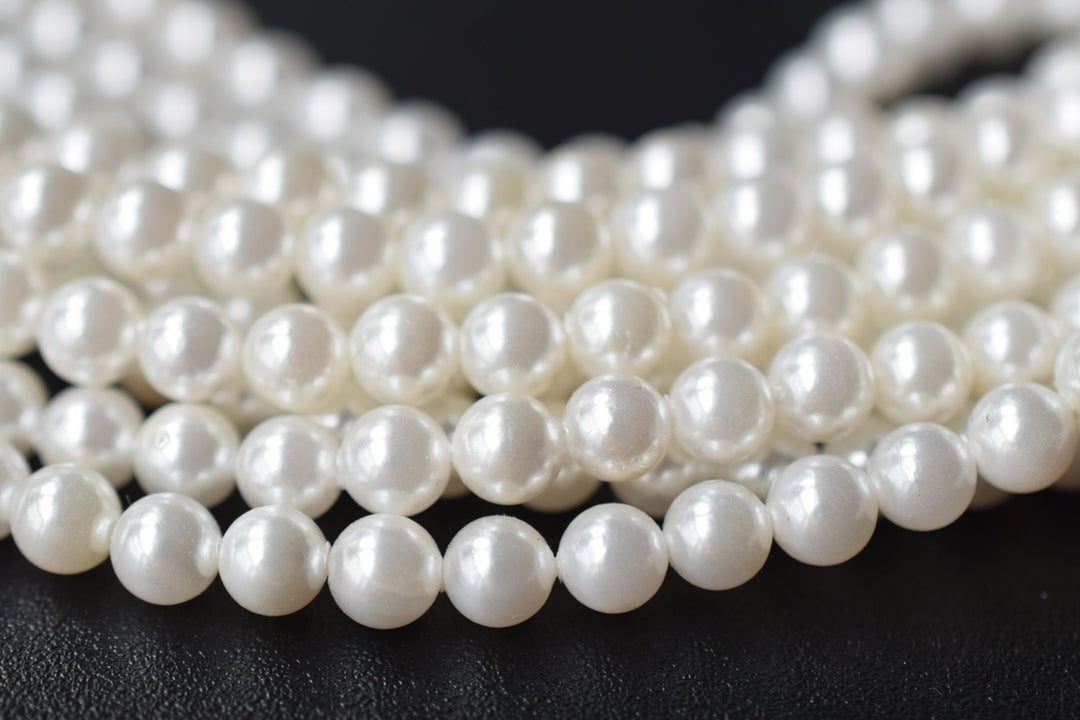 15.5" 4mm white Shell pearl round beads, shell core pearl