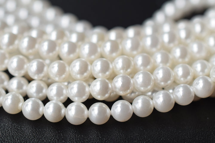 15.5" 4mm white Shell pearl round beads, shell core pearl