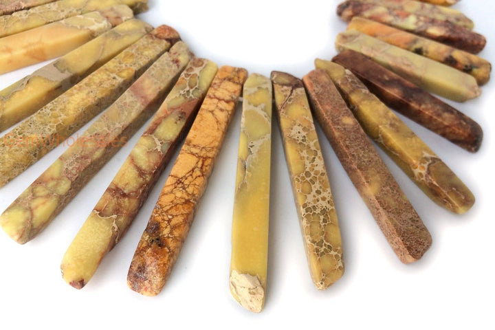 15.5" 20-50*6mm Yellow Aqua Terra Jasper graduated Slab,Top Drilled Stick beads,imperssion jasper