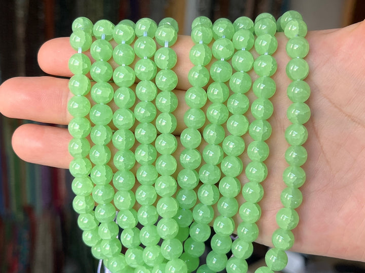 15" 8mm Blue green Glass round beads, angelite blue cracked glass