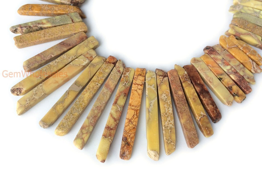 15.5" 20-50*6mm Yellow Aqua Terra Jasper graduated Slab,Top Drilled Stick beads,imperssion jasper