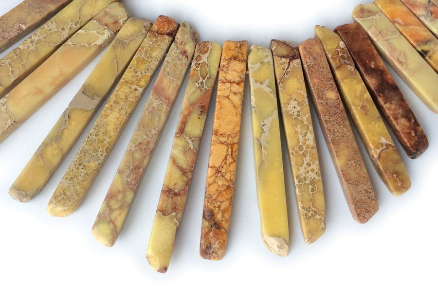 15.5" 20-50*6mm Yellow Aqua Terra Jasper graduated Slab,Top Drilled Stick beads,imperssion jasper