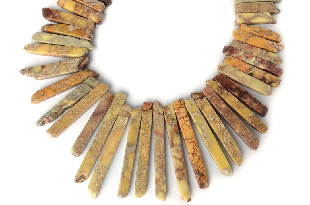 15.5" 20-50*6mm Yellow Aqua Terra Jasper graduated Slab,Top Drilled Stick beads,imperssion jasper