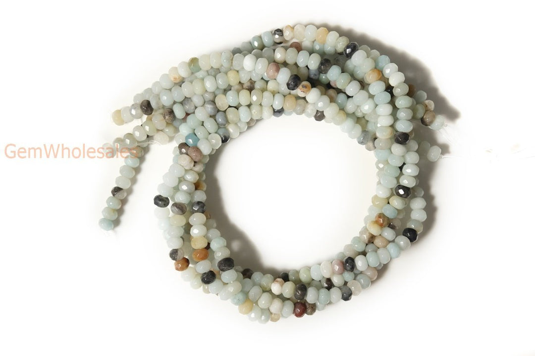 15.5" 4x6mm Natural amazonite rondelle faceted beads,multi color gemstone