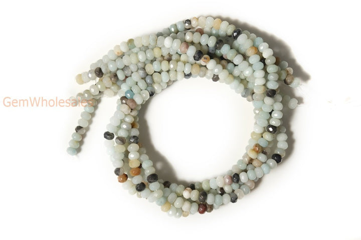 15.5" 4x6mm Natural amazonite rondelle faceted beads,multi color gemstone
