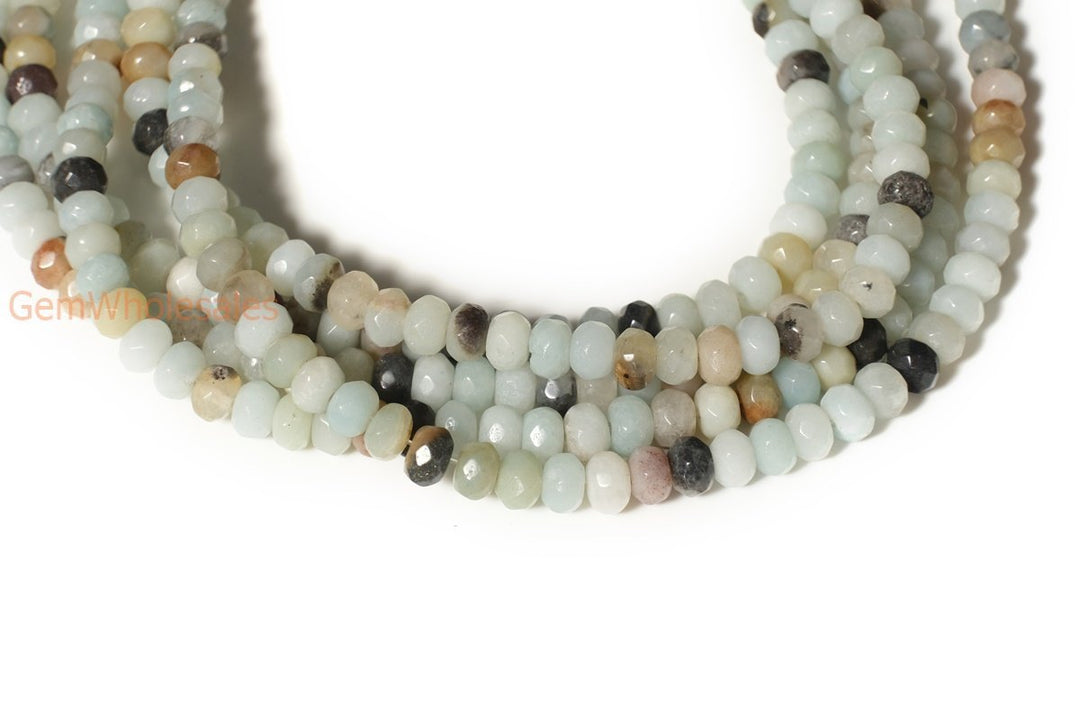 15.5" 4x6mm Natural amazonite rondelle faceted beads,multi color gemstone