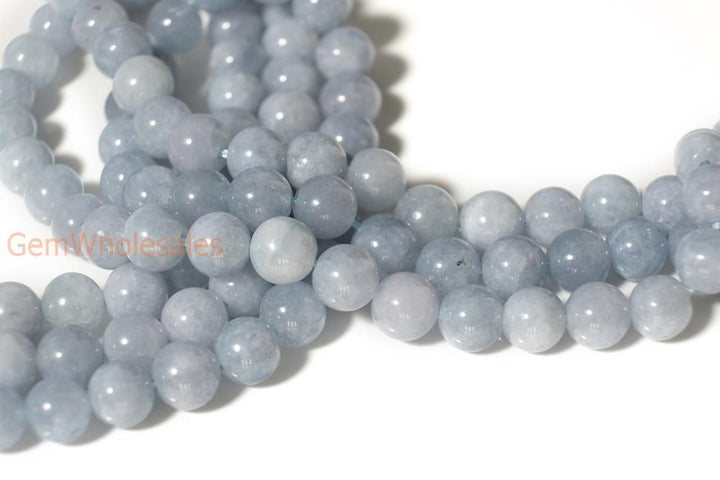 15" 8mm aquamarine color blue Malaysian jade Round beads