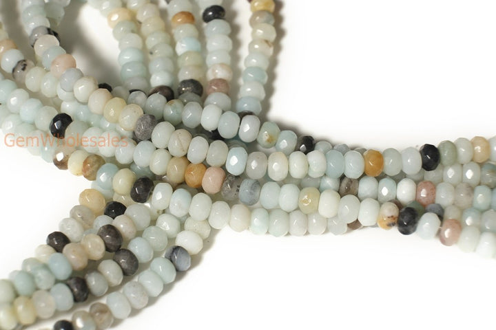 15.5" 4x6mm Natural amazonite rondelle faceted beads,multi color gemstone