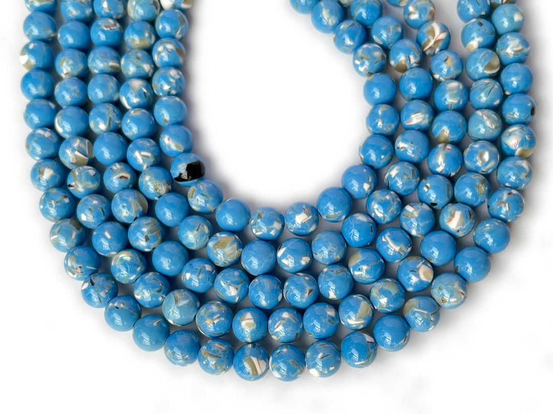 15.5" 8/10mm Denim Blue Turquoise With Shell Inlay round beads MTL