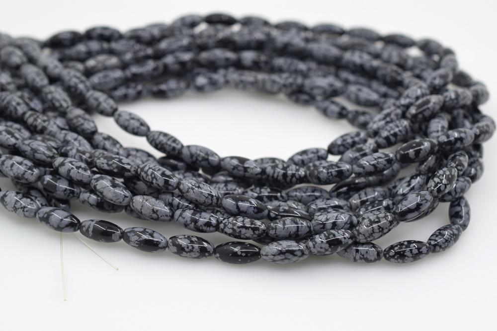 15.5" 6x12mm natural snowflake obsidian stone rice beads, olive beads