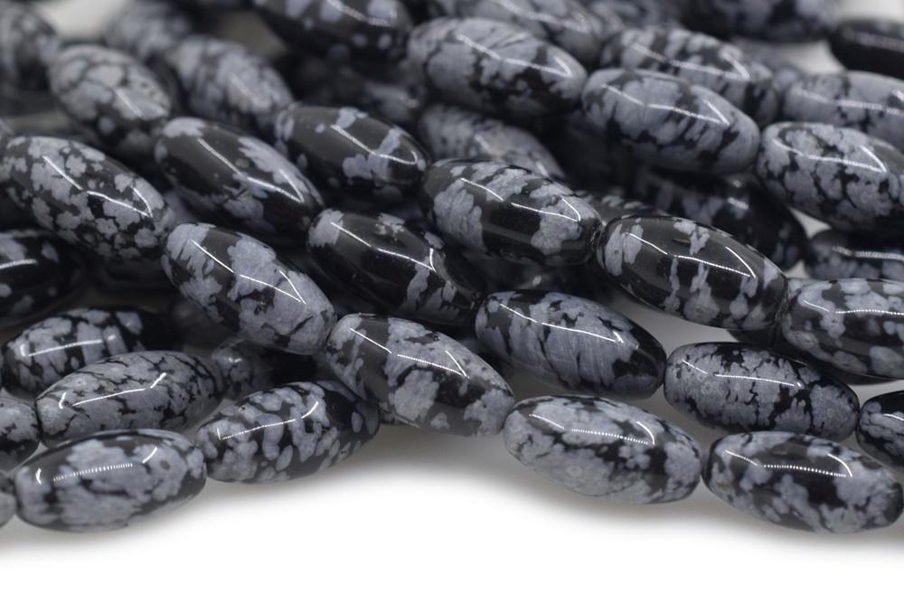 15.5" 6x12mm natural snowflake obsidian stone rice beads, olive beads