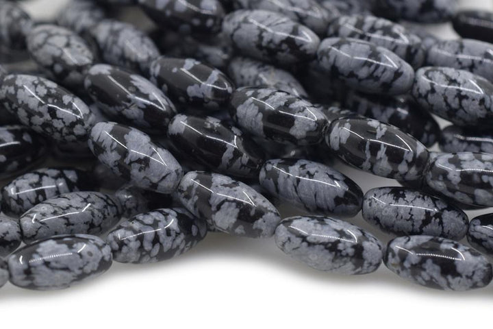 15.5" 6x12mm natural snowflake obsidian stone rice beads, olive beads