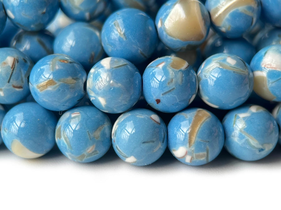 15.5" 8/10mm Denim Blue Turquoise With Shell Inlay round beads MTL