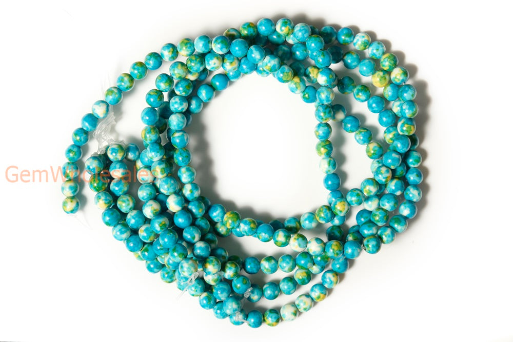 15.5"8mm/10mm/12mm Blue Green yellow rain flower stone round beads