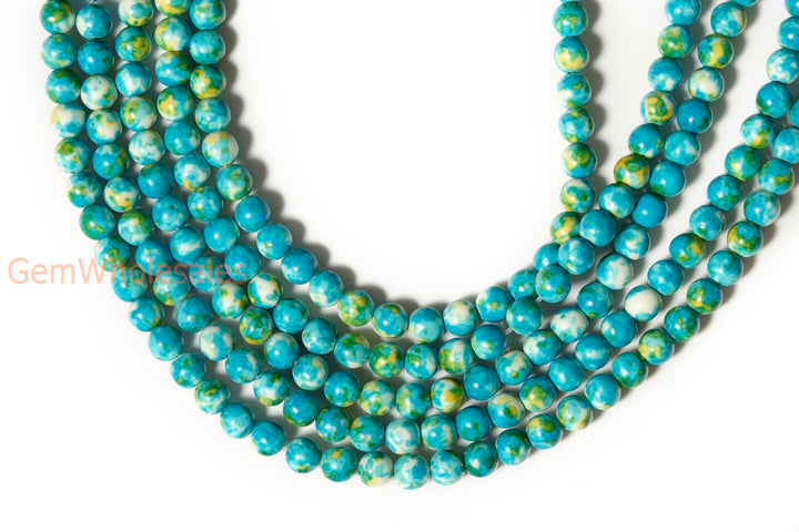 15.5" 4mm/6mm Dyed Blue Green yellow rain flower stone round beads
