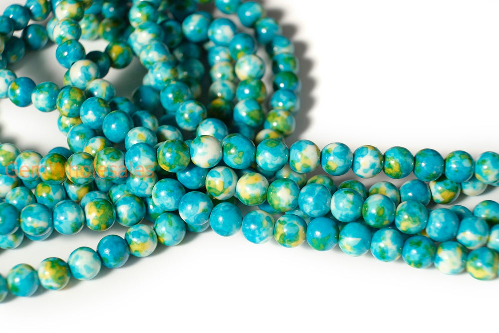 15.5"8mm/10mm/12mm Blue Green yellow rain flower stone round beads