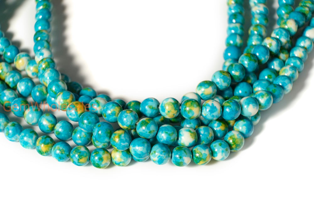 15.5"8mm/10mm/12mm Blue Green yellow rain flower stone round beads