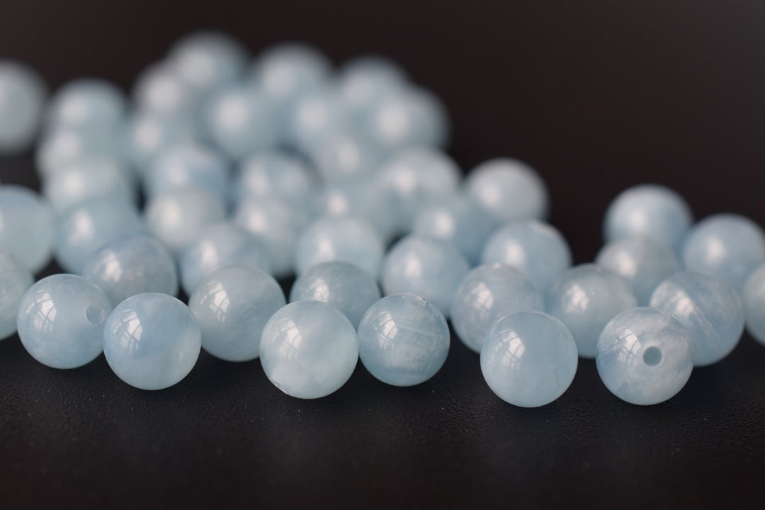 6mm AA Natural Aquamarine half drilled round single beads blue gemstone